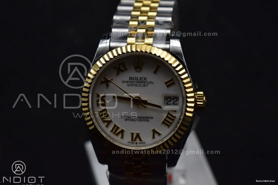 550 White DateJust 316L Roman GSF 31 Lightweight YG 278271 Bracelet Markers Steel President on Ladies Dial 1009